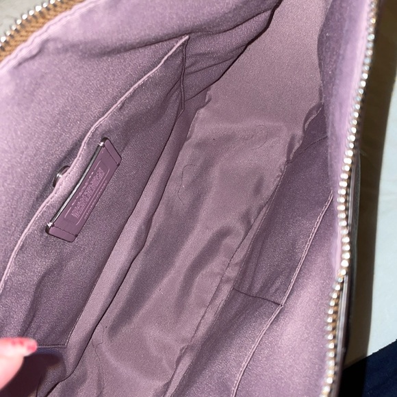 Coach Zip Shoulder Bag Signature Canvas Leather Khaki Lavender - Picture 7 of 9